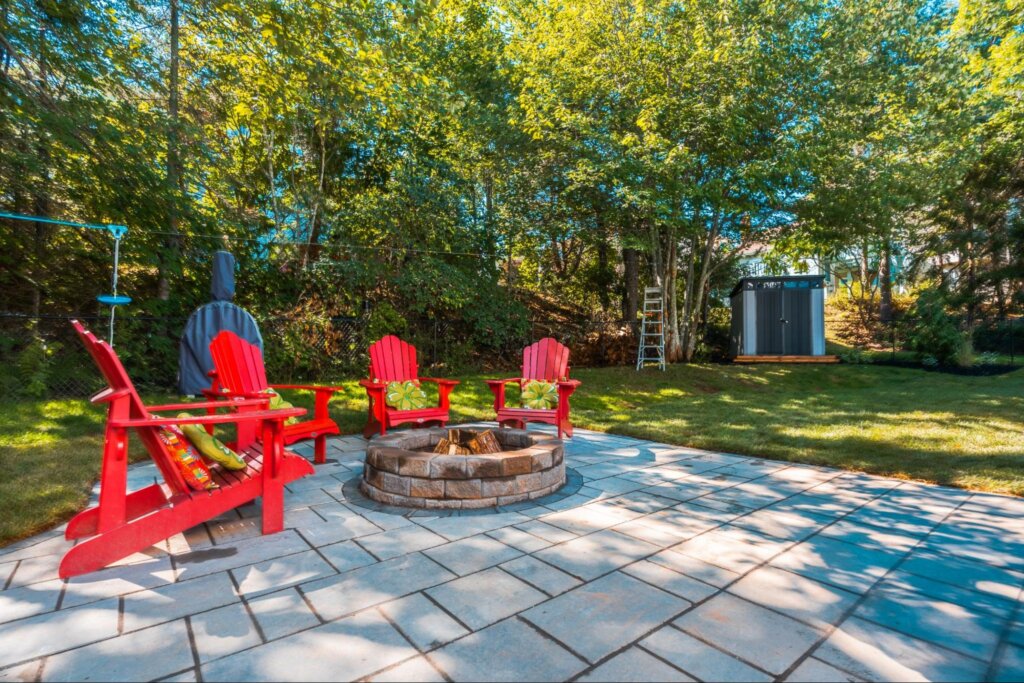 Backyard fire pit in Halifax home